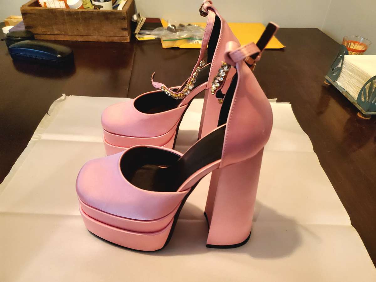 Pink stacked heels size 5