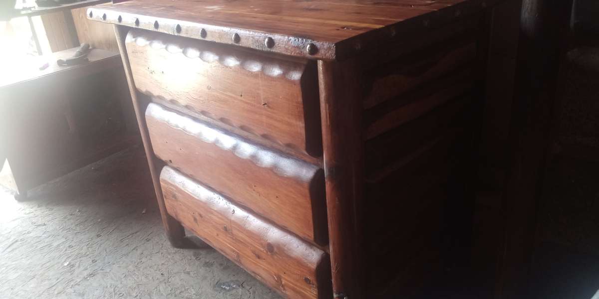 Cedar log three drawer dresser