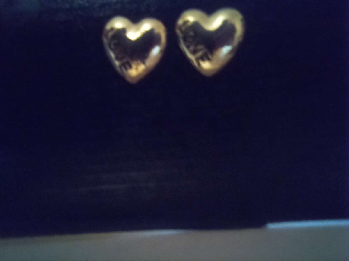 eartshape gold earrings with love written inside