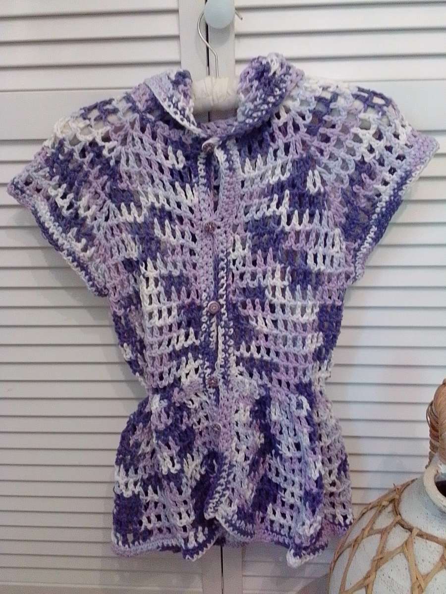 crocheted cotton girls hoodie
