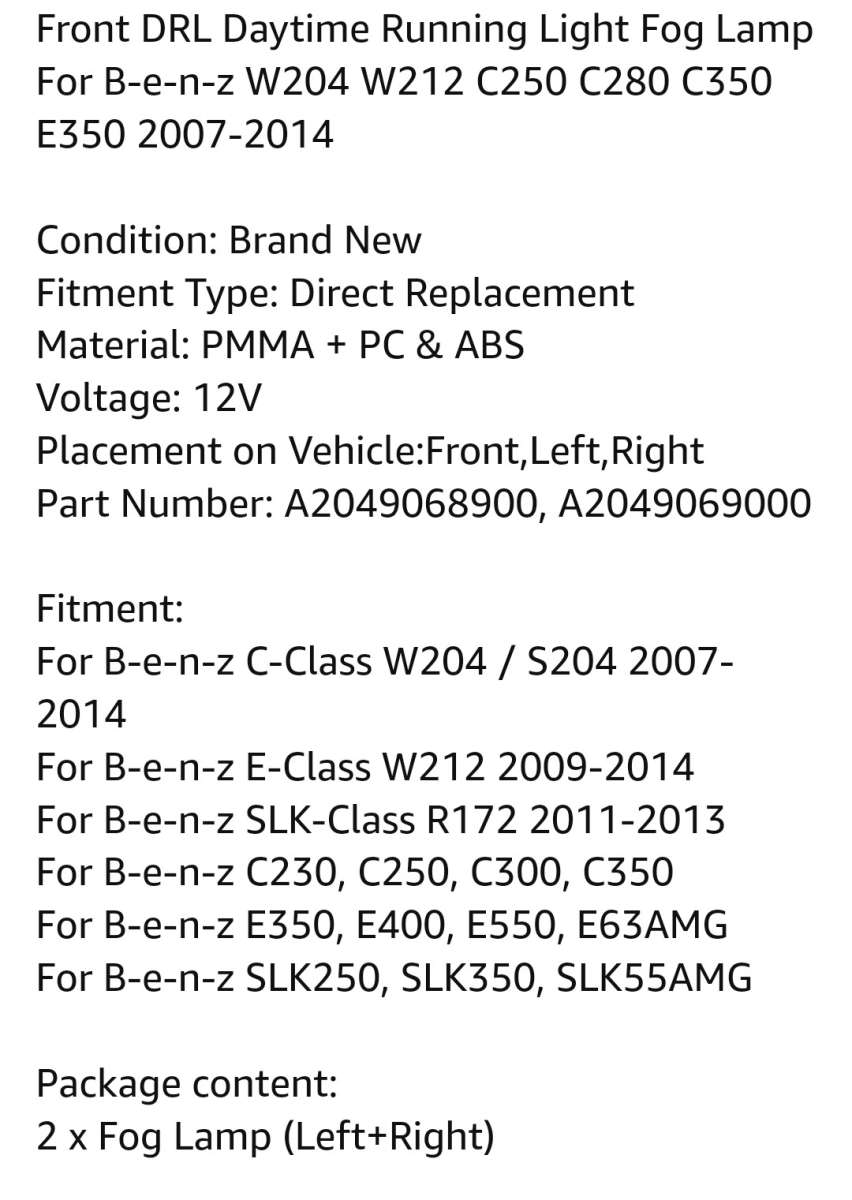 Mercedes Benz Right and Left Fog Lights