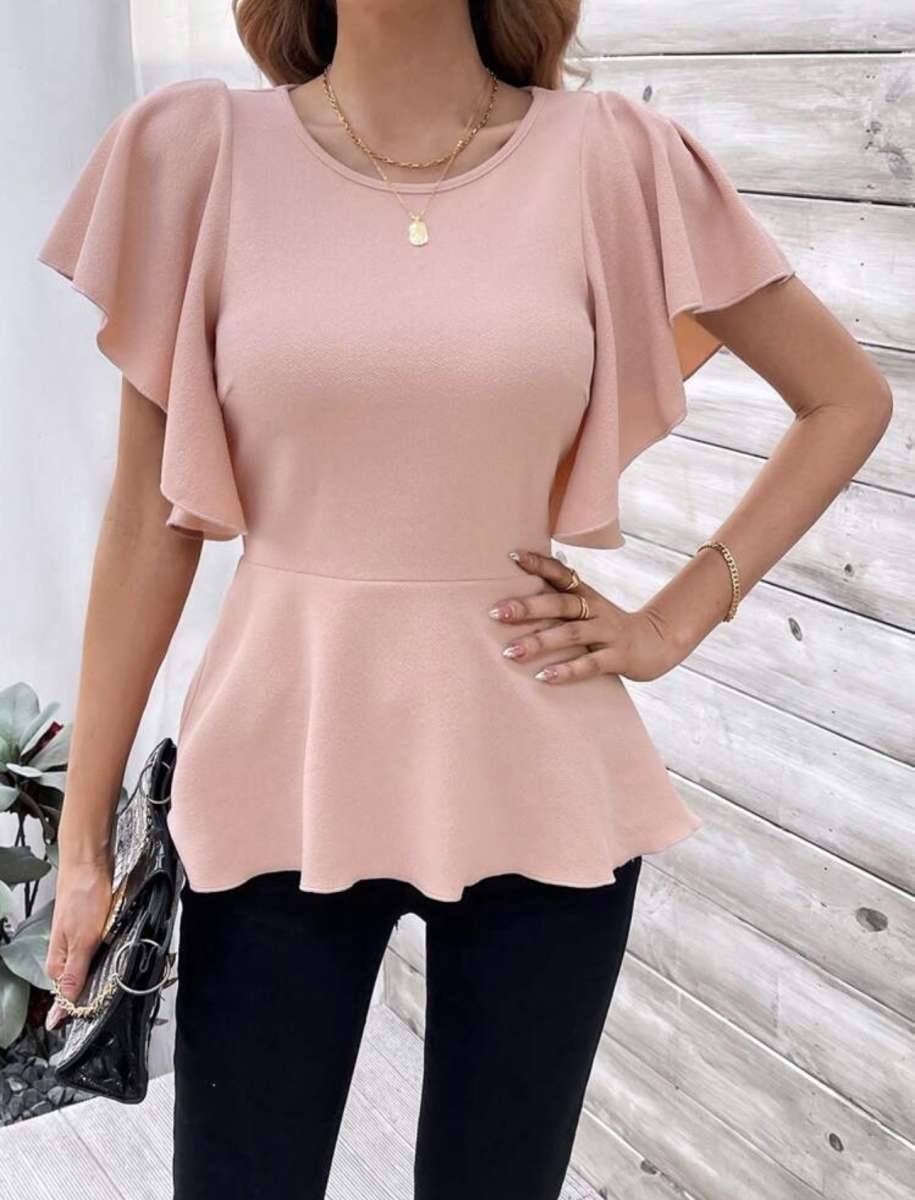 Clasi Womens Butterfly Sleeve Ruffle Hem T Shirt