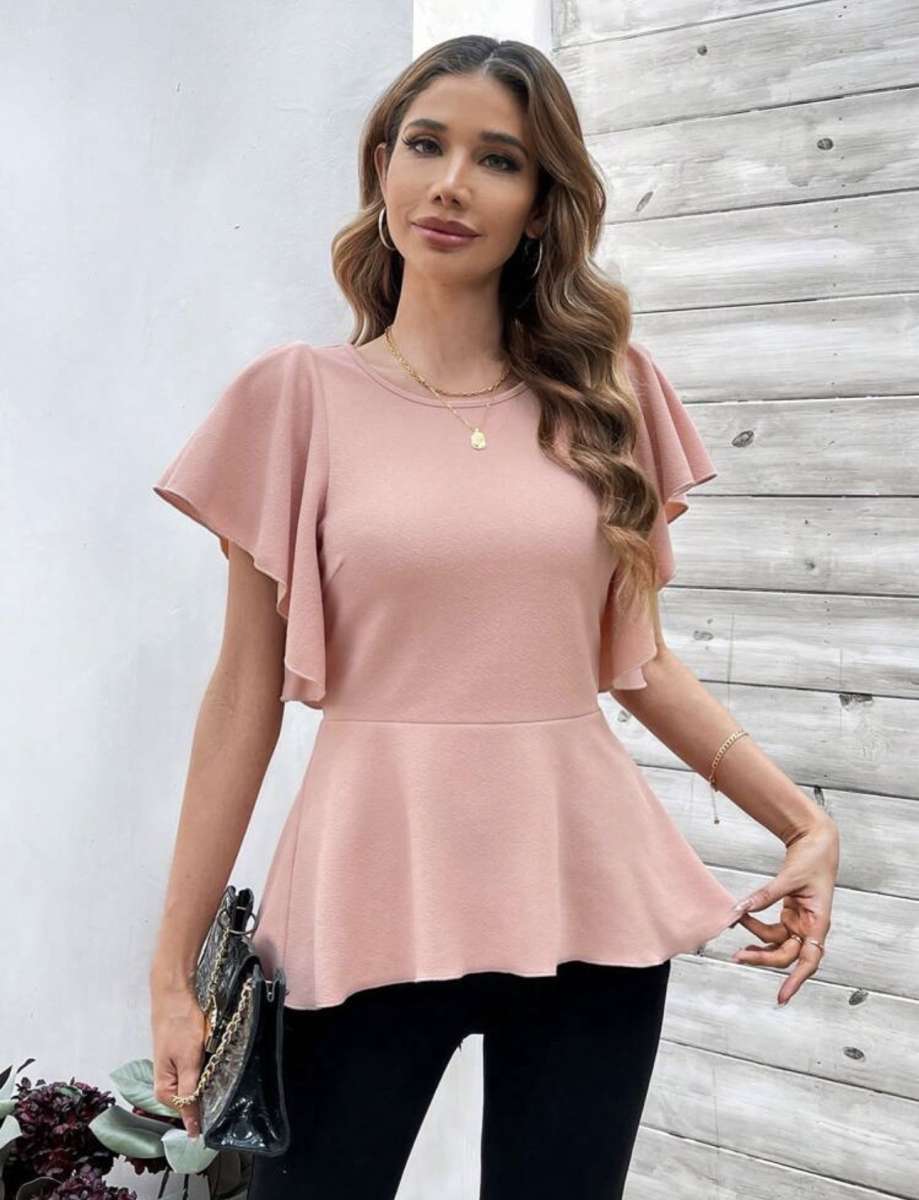 Clasi Womens Butterfly Sleeve Ruffle Hem T Shirt