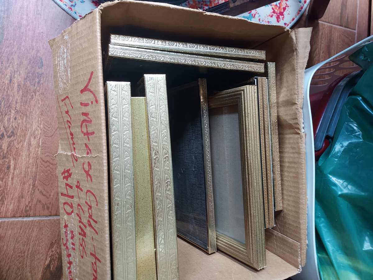 frames box of vibtage frames w glass intact ALL GOLD TONE