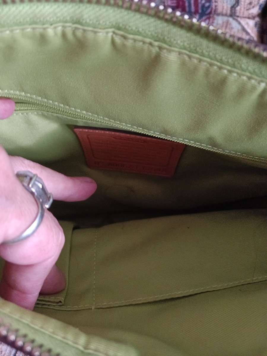 Coach Green leather and beige canvas