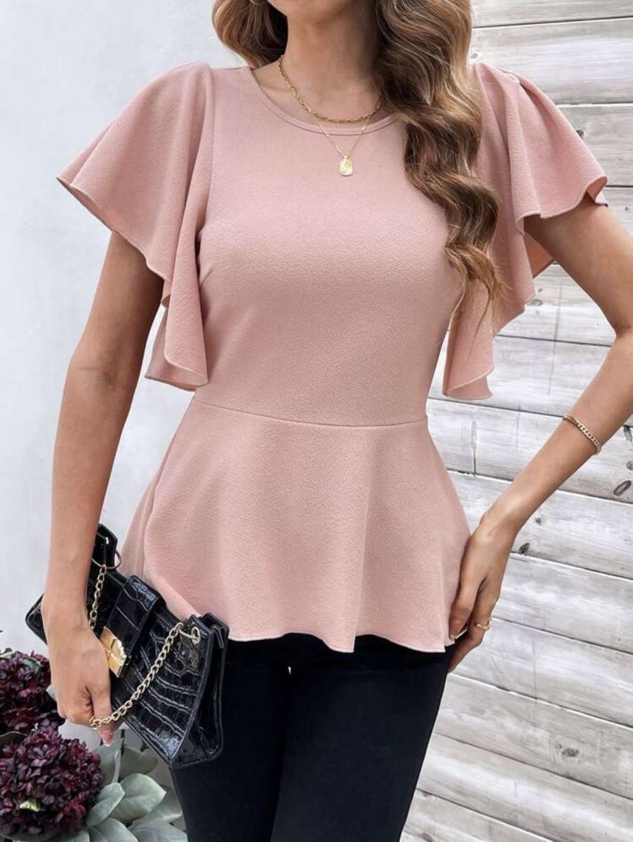 Clasi Womens Butterfly Sleeve Ruffle Hem T Shirt