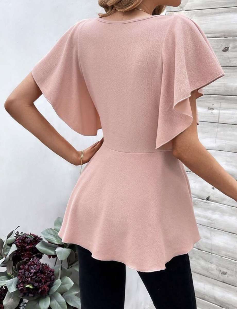 Clasi Womens Butterfly Sleeve Ruffle Hem T Shirt