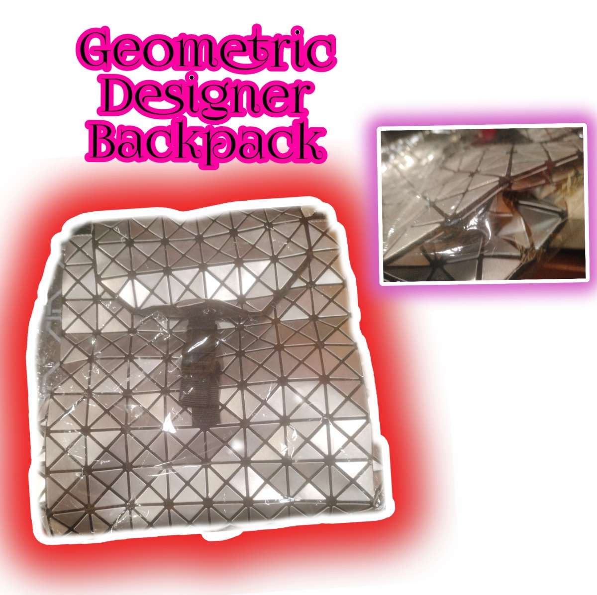 Metallic Studded Geometric Designer Backpack Bag Durable Gla