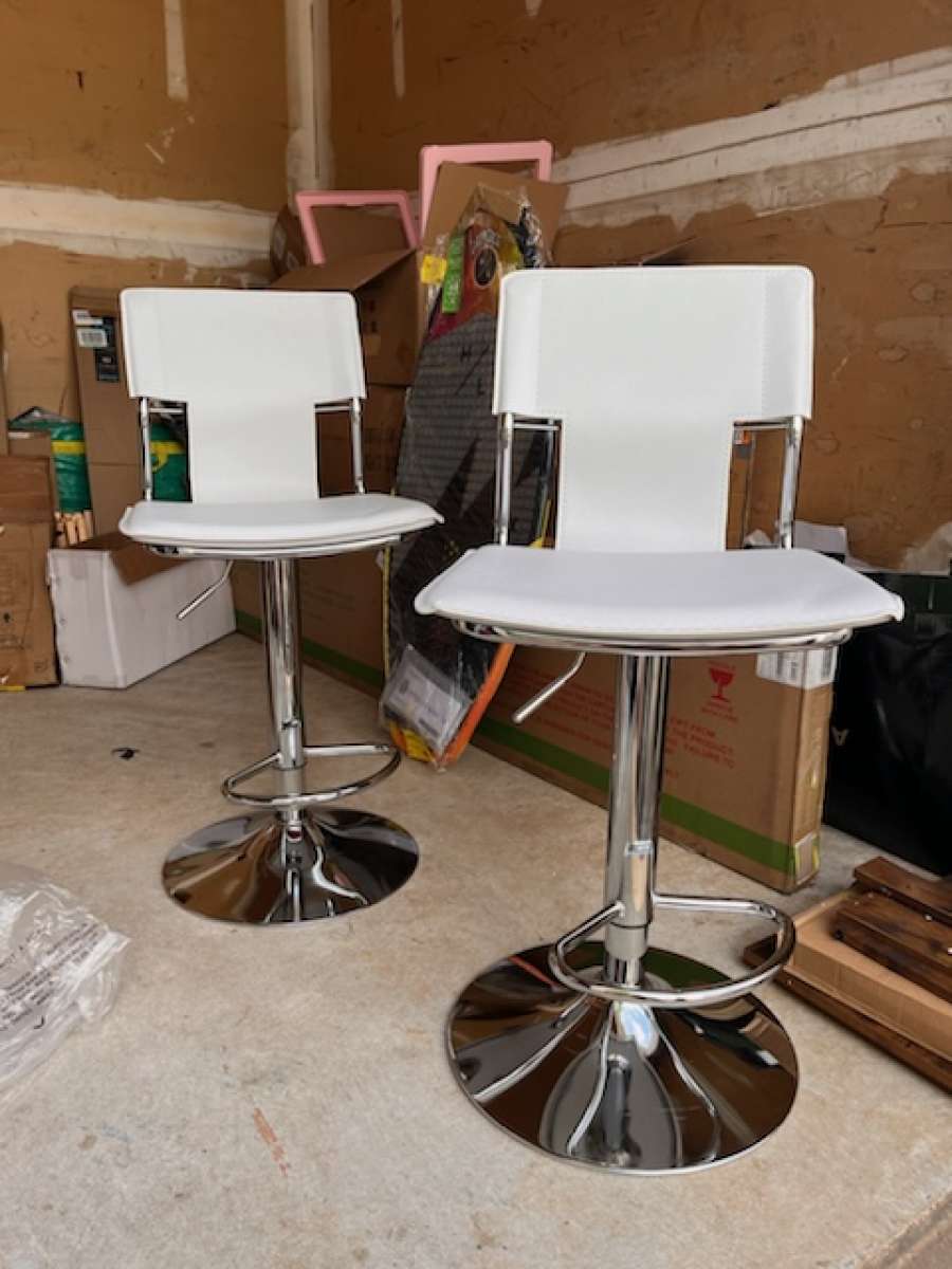 Adjustable White Leather Bar Stools