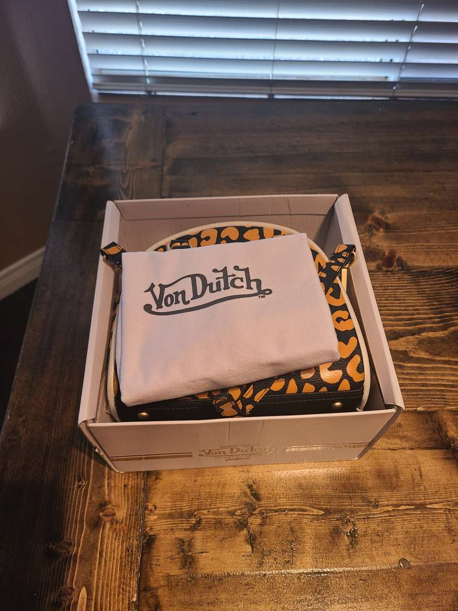 Von Dutch Bowling Bag Style Orange Cheetah Purse