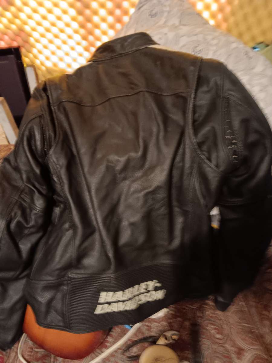 XXL tall Harley Davidson leather jacket with chaps helmet