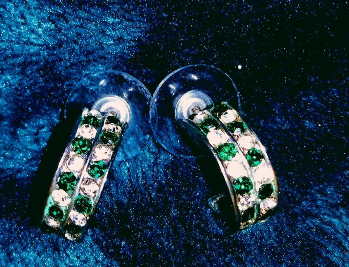 green and white Austrian crystal earrings