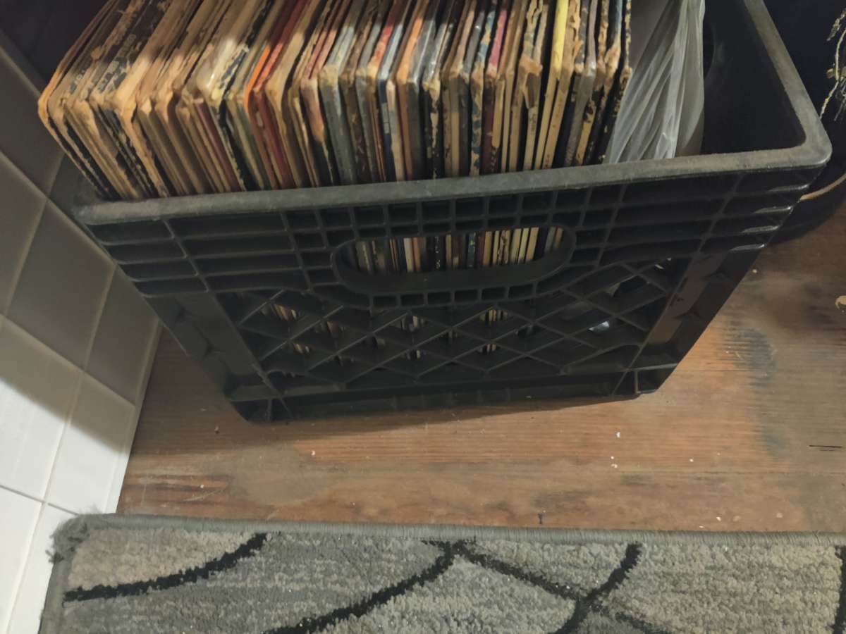 crate of vinyl albums