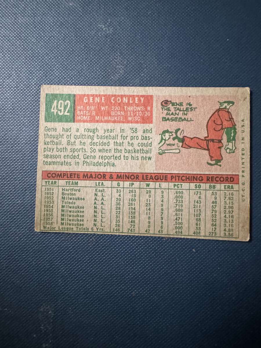 Gene Conley Baseball Card Topps 492