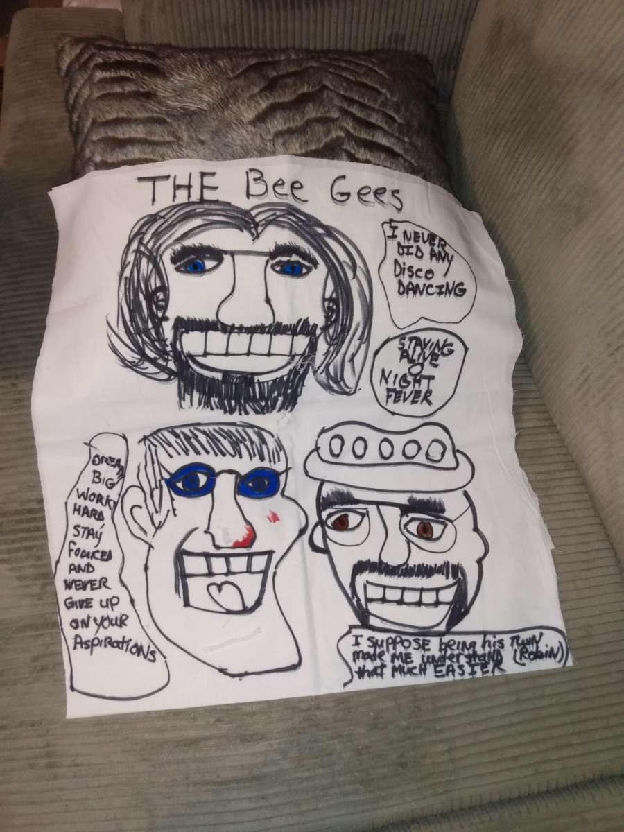 cartoon on pillows and wall hangings