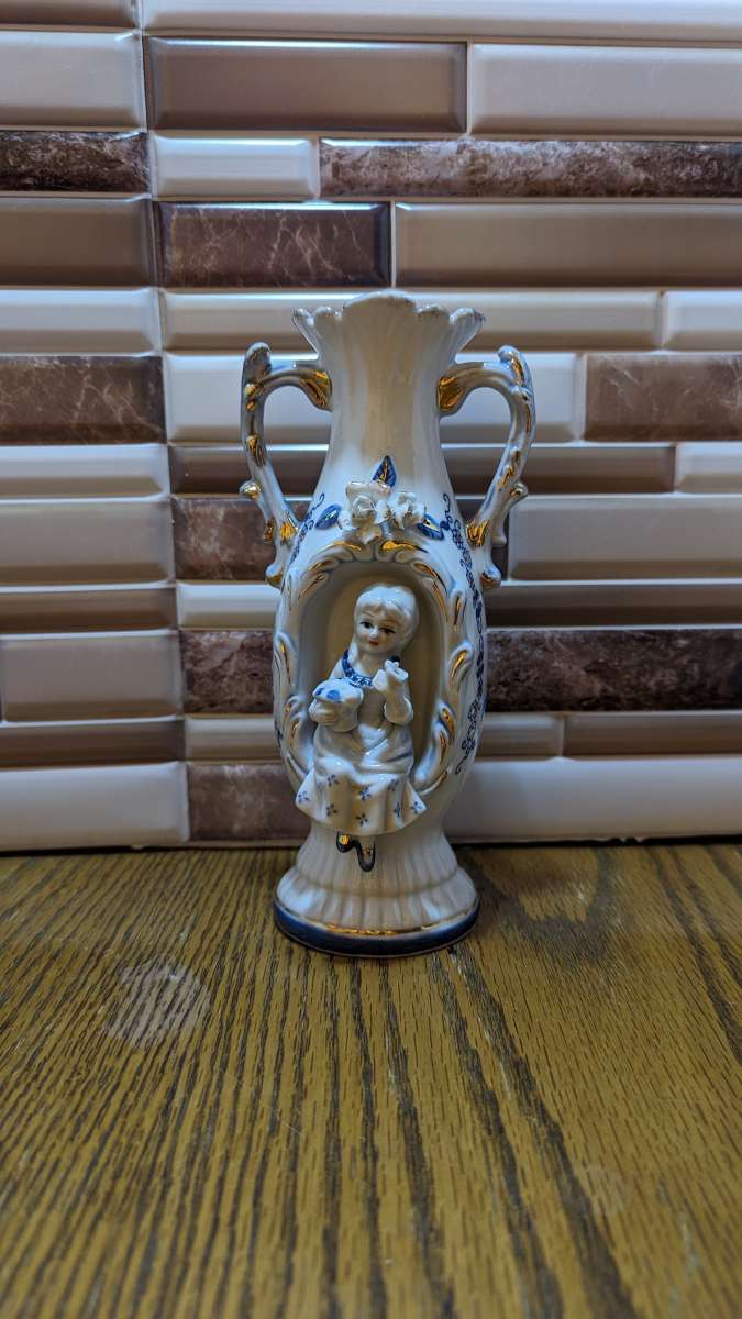Vintage Victorian  Vase With A 3D Woman Inset Holding Flower