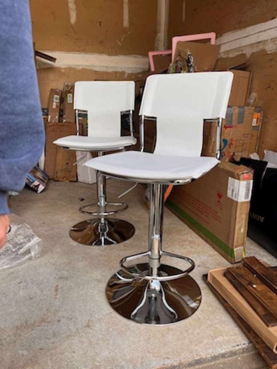 Adjustable White Leather Bar Stools