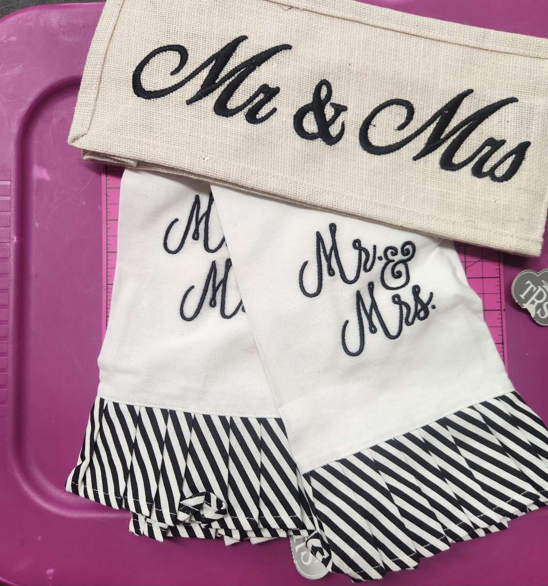 Newlyweds Gifts Lot 2 TRS Hand Towels Mr and Mrs  Wine Bag