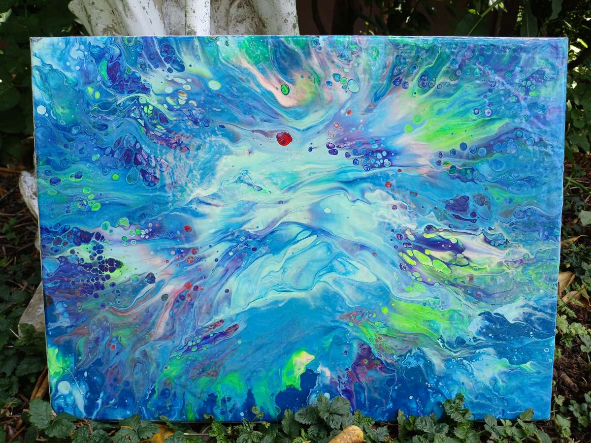 Jungle Brain Waves Absract Acrylic Paint Poured 12x16 Stretc