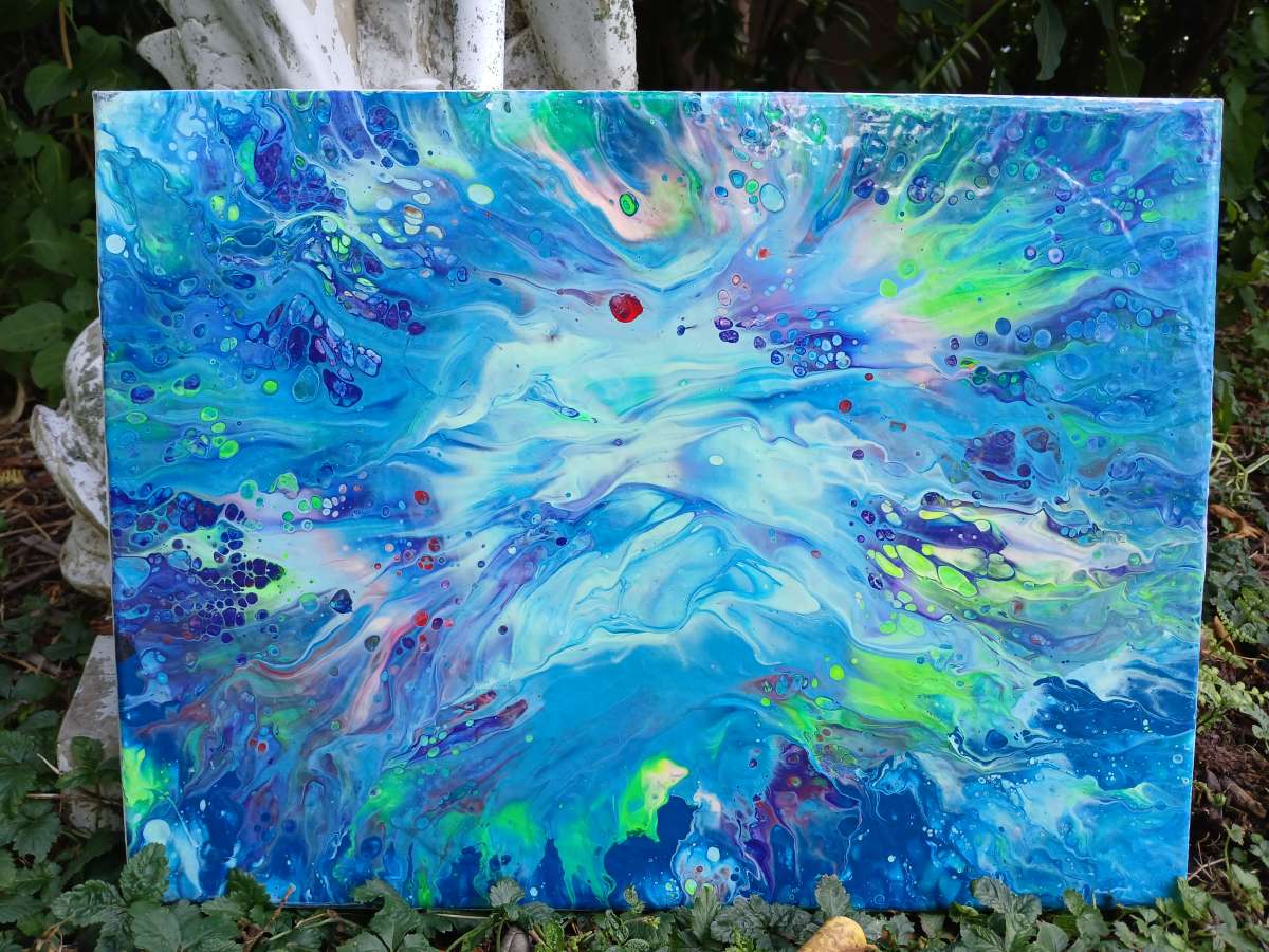 Jungle Brain Waves Absract Acrylic Paint Poured 12x16 Stretc