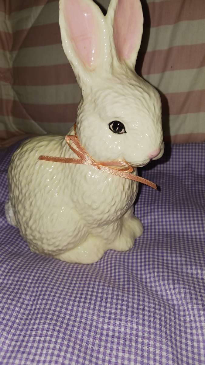ceramic white rabbit made at va home in marshalltown iowa by