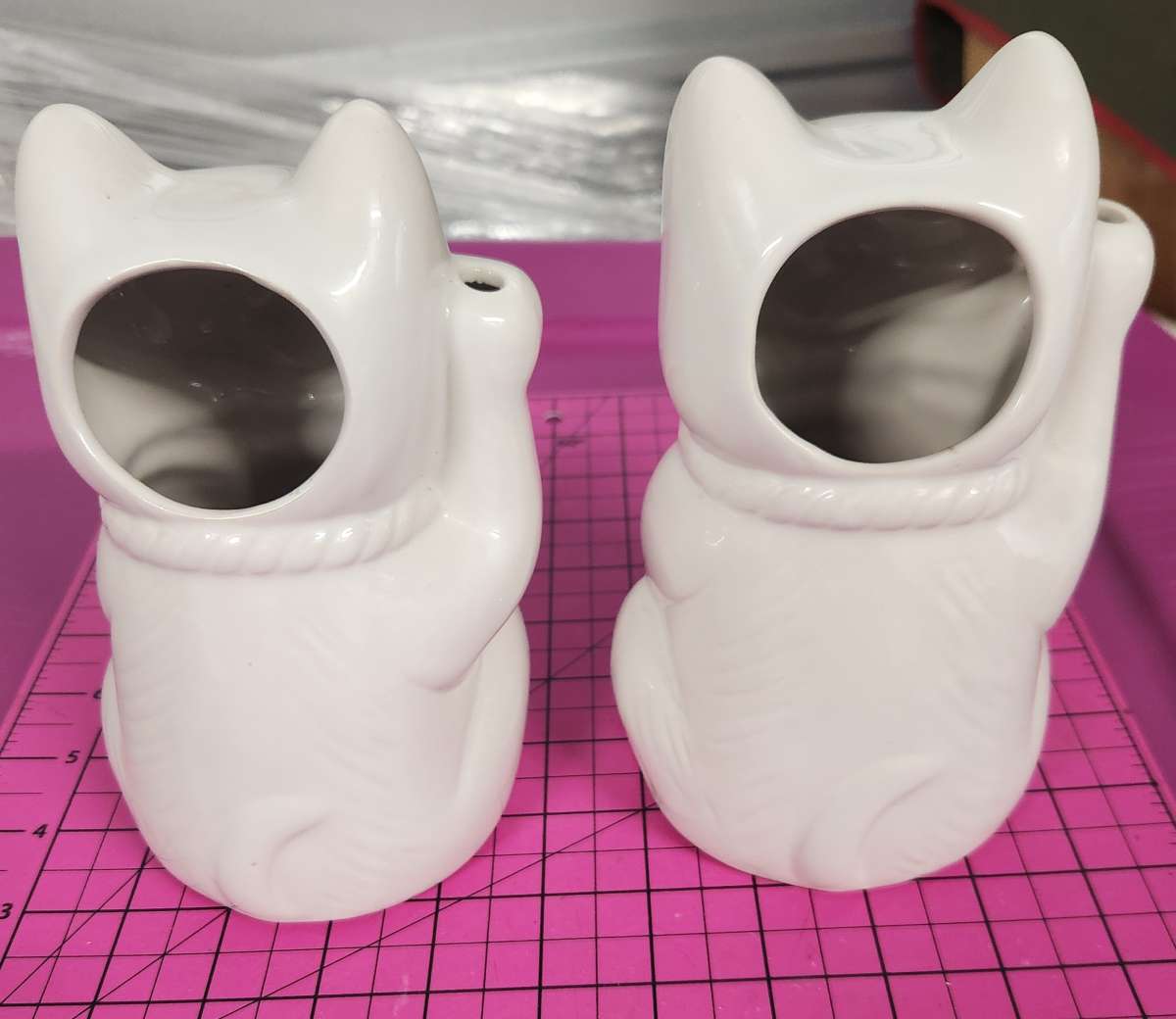 Two 14oz White Ceramic Japanese Maneki Neko Mugs