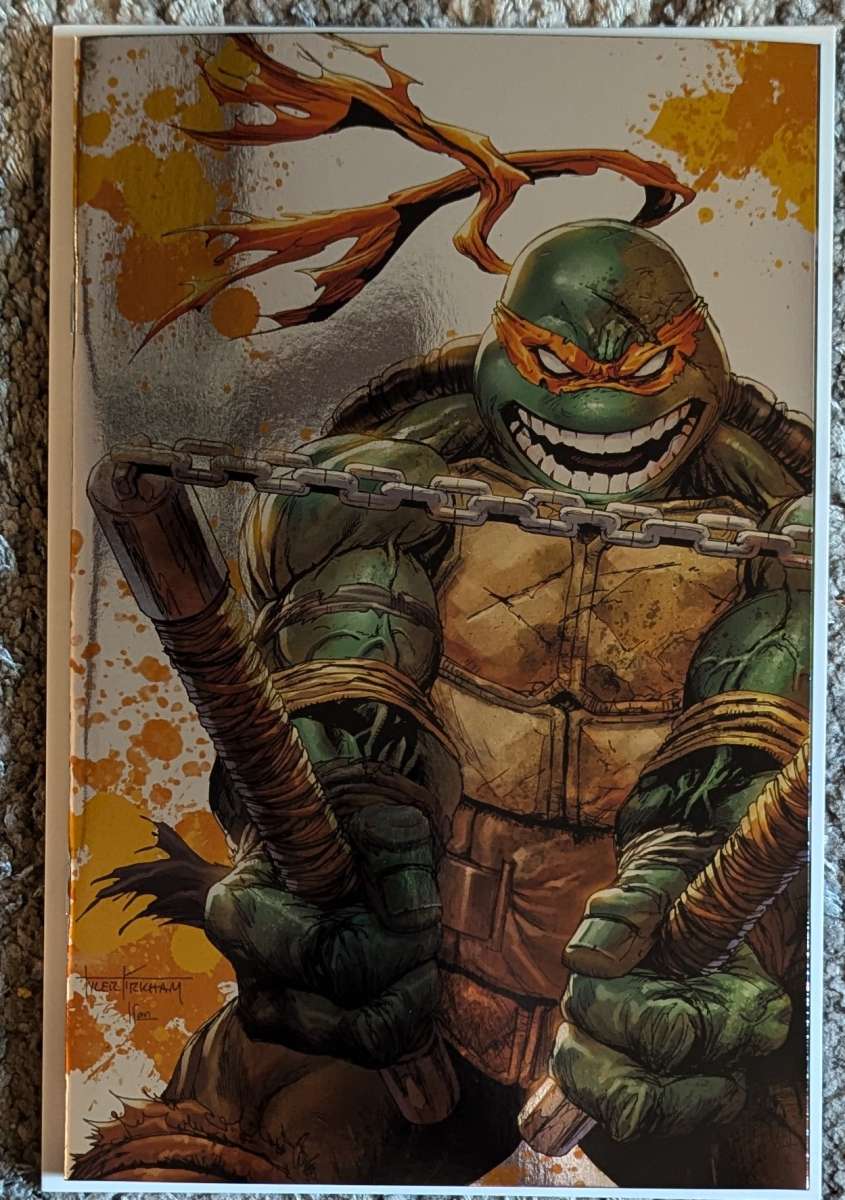 TMNT 1 Michelangelo C2E2 Tyler Kirkham Battle Damage Foil