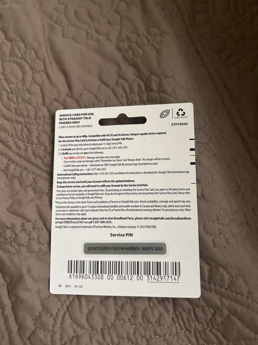 STRAIGHT TALK UNLIMITED SERVICE CARD FOR 30 DAYS