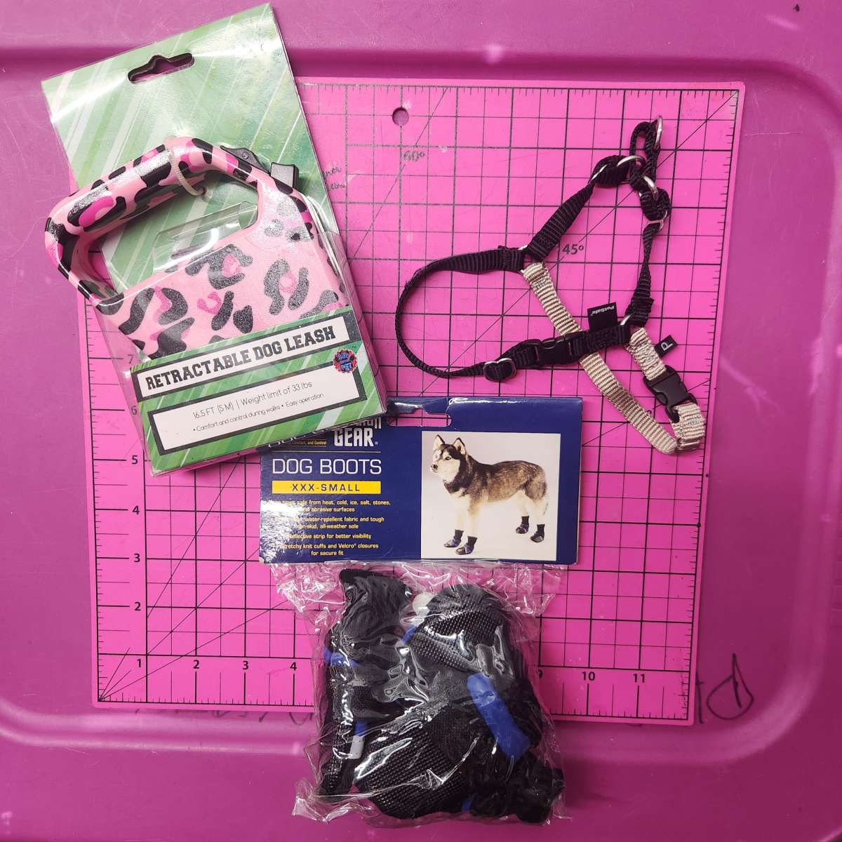 Pet Dog Lot of 3 Retractable Leash Harness and Boots