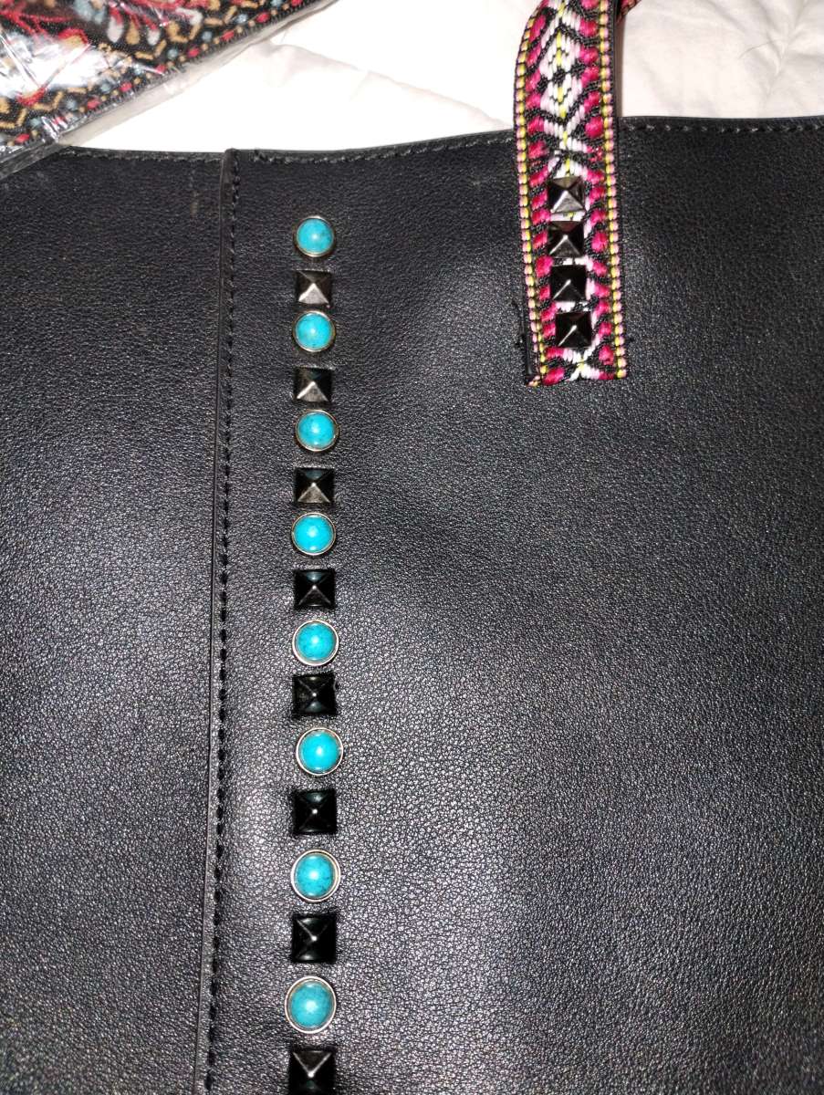 Two piece set Black leather tote