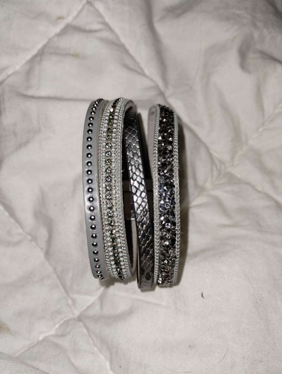 Leather wrap around bracelet with mini diamonds