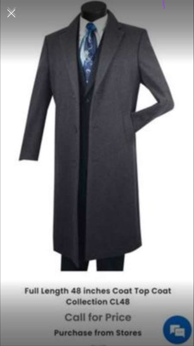 MENS TOP COAT  SMALL  CHARCOAL  RRR Apparel