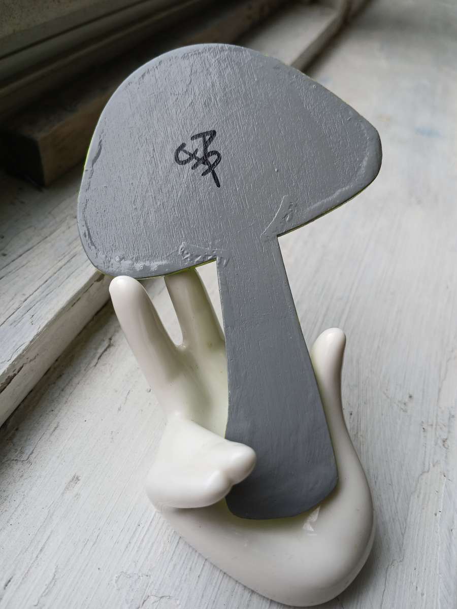 Cosmic Splatter Acrylic Pour Painted Wooden Mushroom