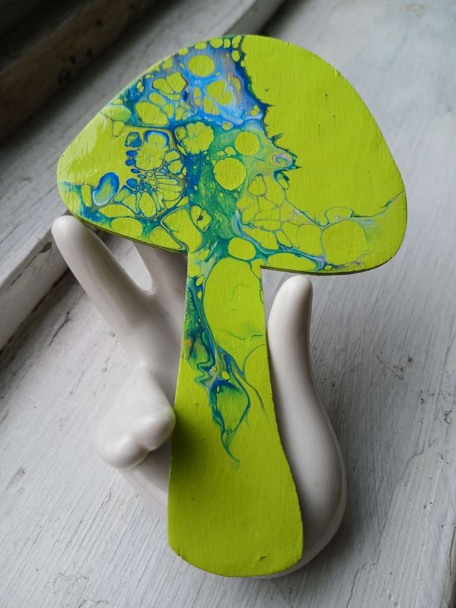 Cosmic Splatter Acrylic Pour Painted Wooden Mushroom