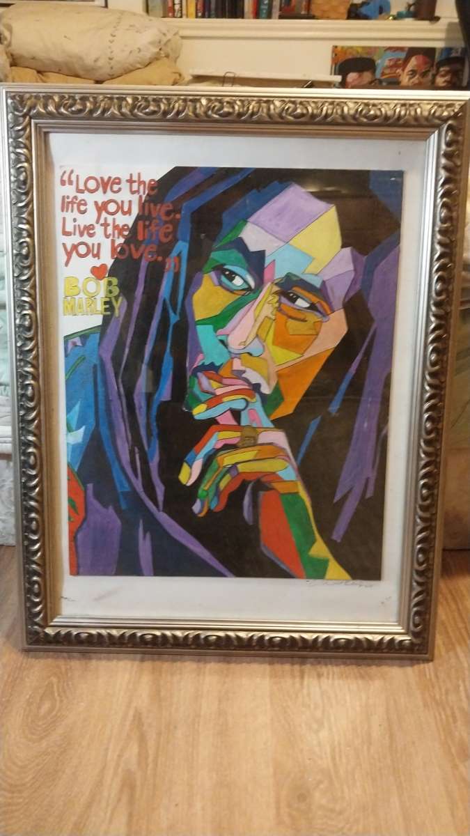 BOB MARLEY LOVE LIFE framed original artwork painting