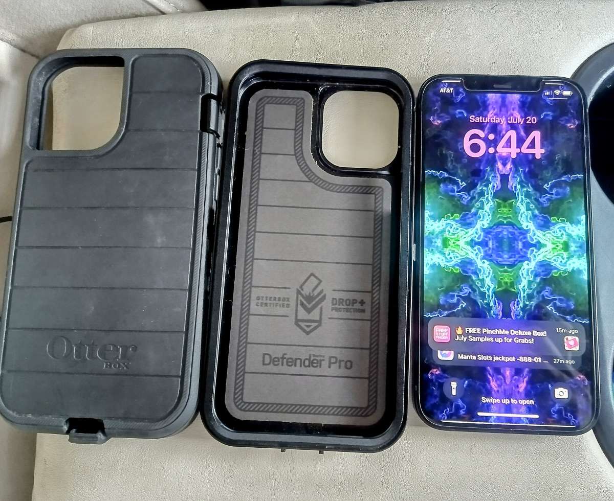 Black iPhone 12 With Black OtterBox Case