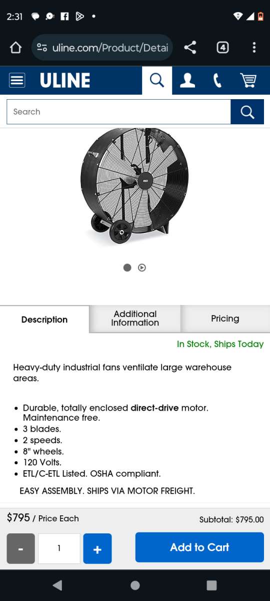 Uline fan warehouse fan ventilation fan