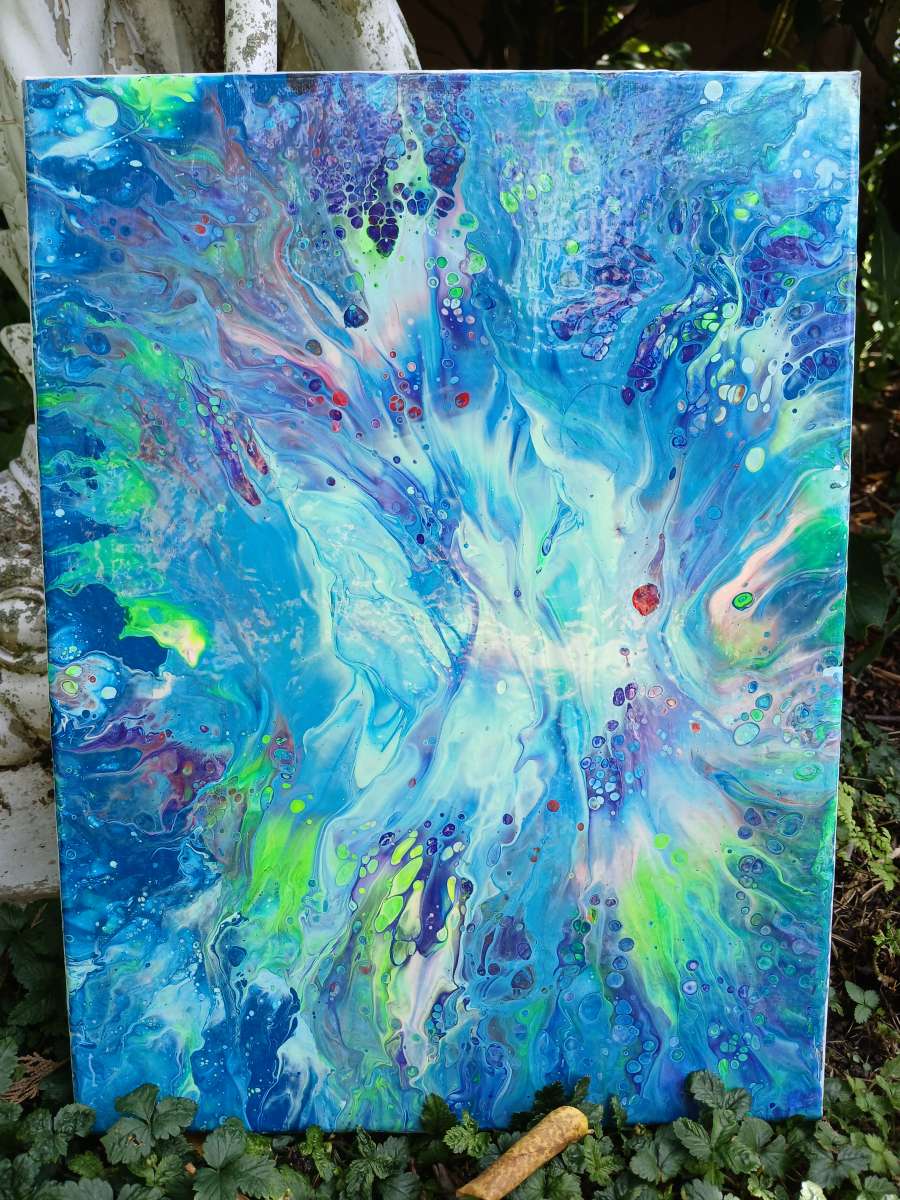 Jungle Brain Waves Absract Acrylic Paint Poured 12x16 Stretc