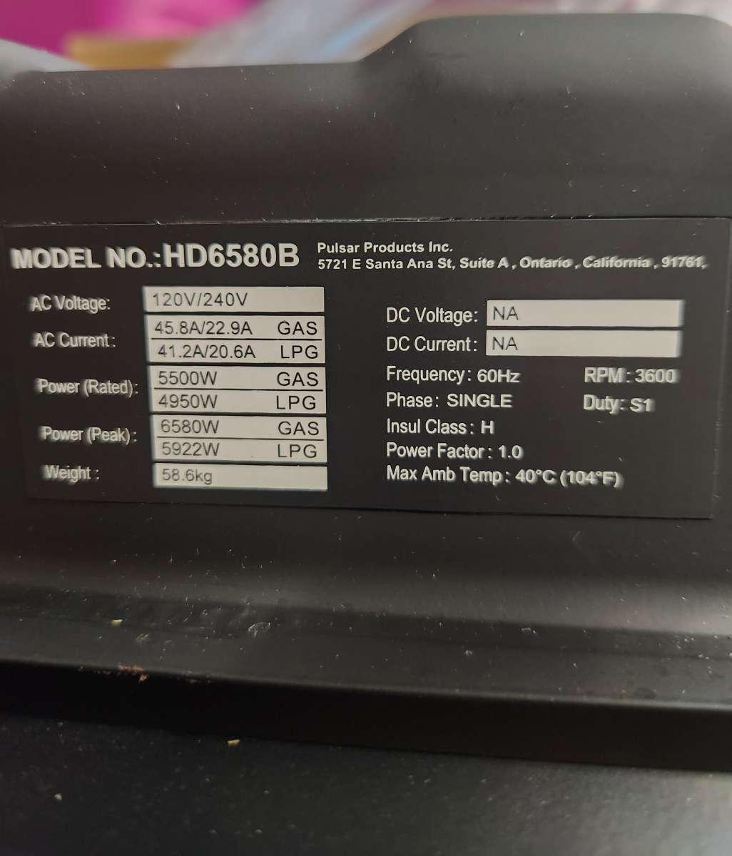 NEW Pulsar Generator 65805300 Watt Dual Fuel Gas AND Propane