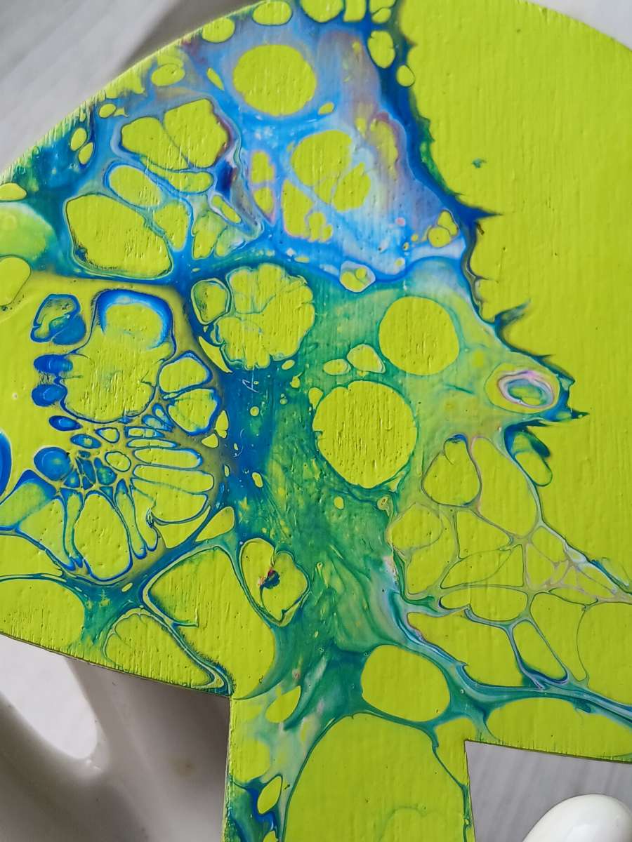 Cosmic Splatter Acrylic Pour Painted Wooden Mushroom