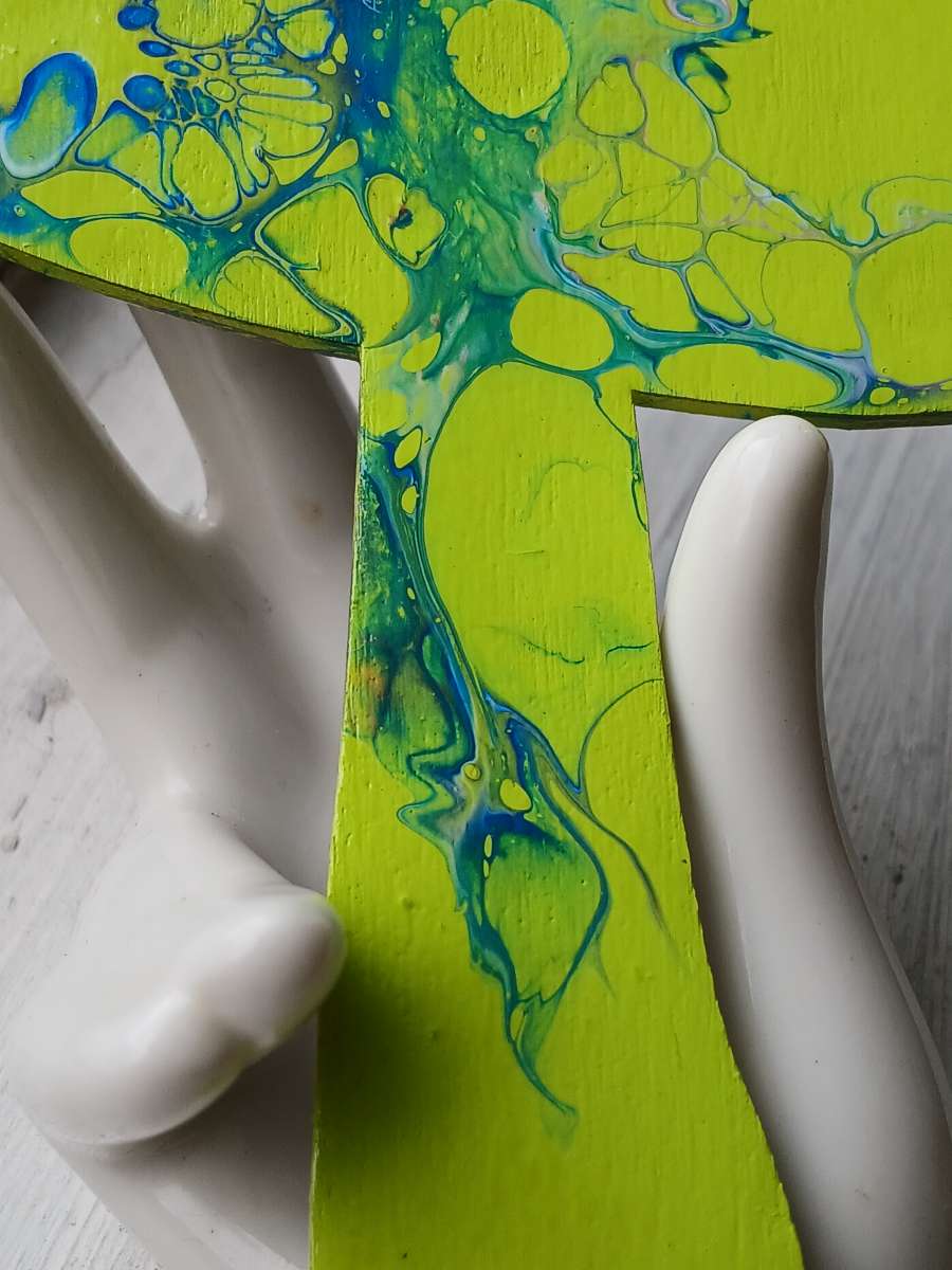 Cosmic Splatter Acrylic Pour Painted Wooden Mushroom