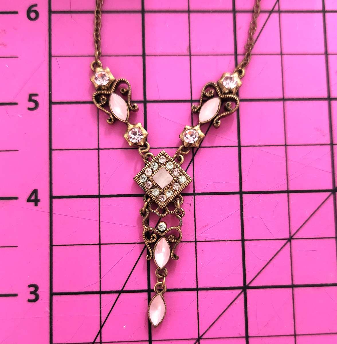 Beautiful Victorian Diamond Accent and Pink Stone Necklace