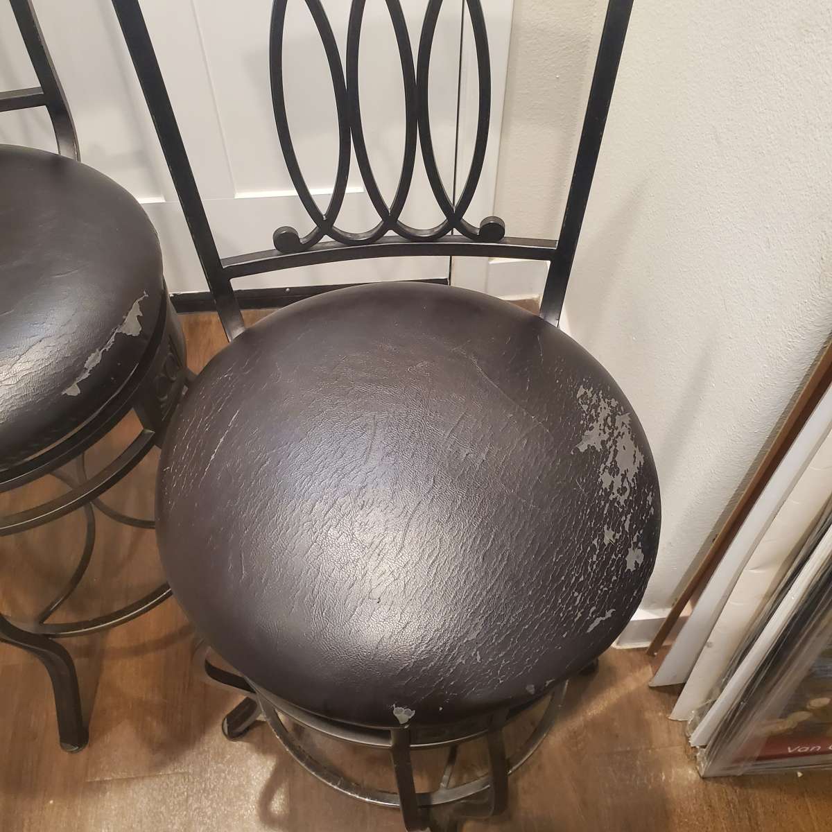 2 Wood Metal Used Black Bar Stools Chairs