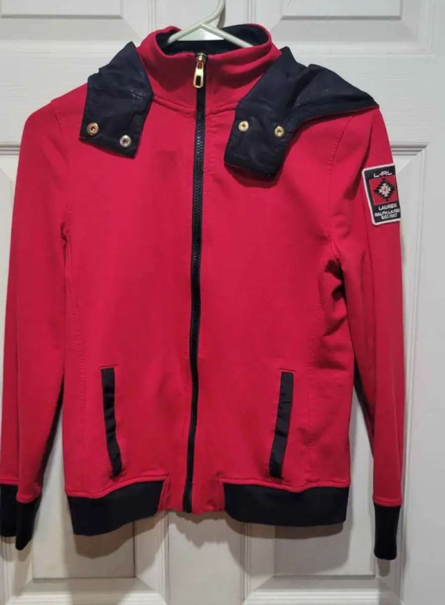 LRL Ralph Lauren Red and Black Hooded Athletic Jacket Woman