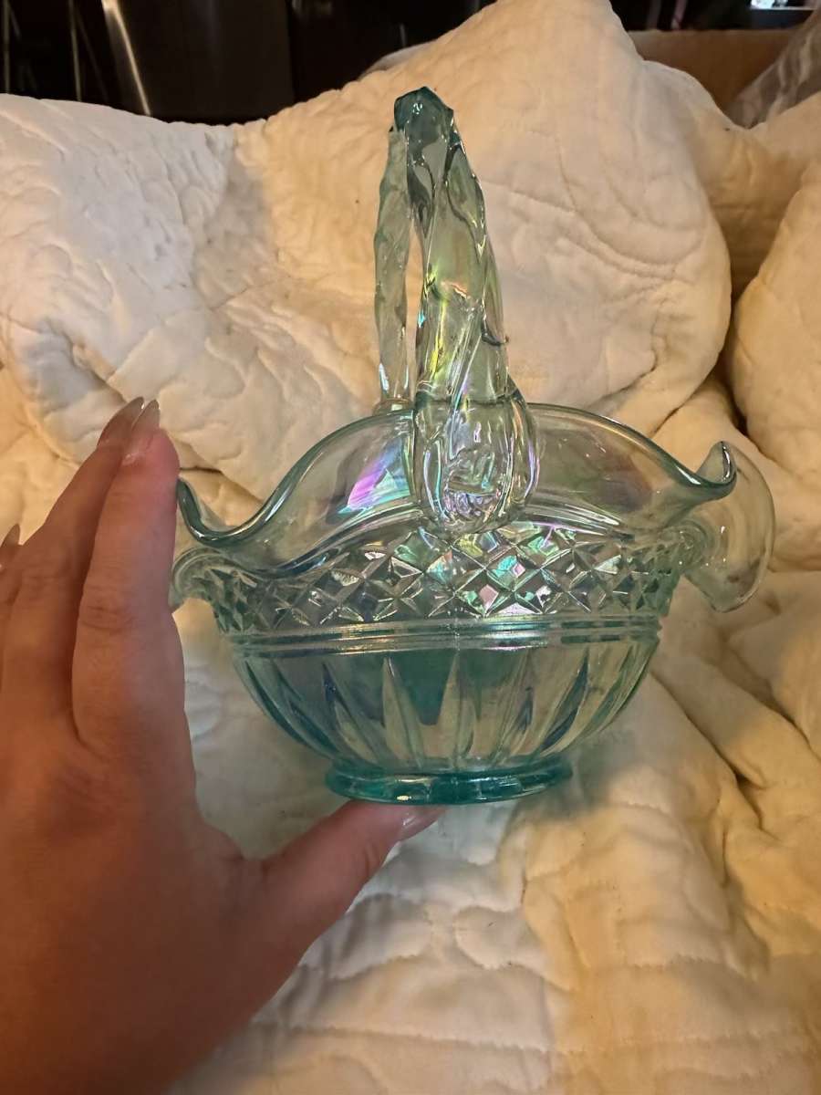 Fenton sea green glass basket