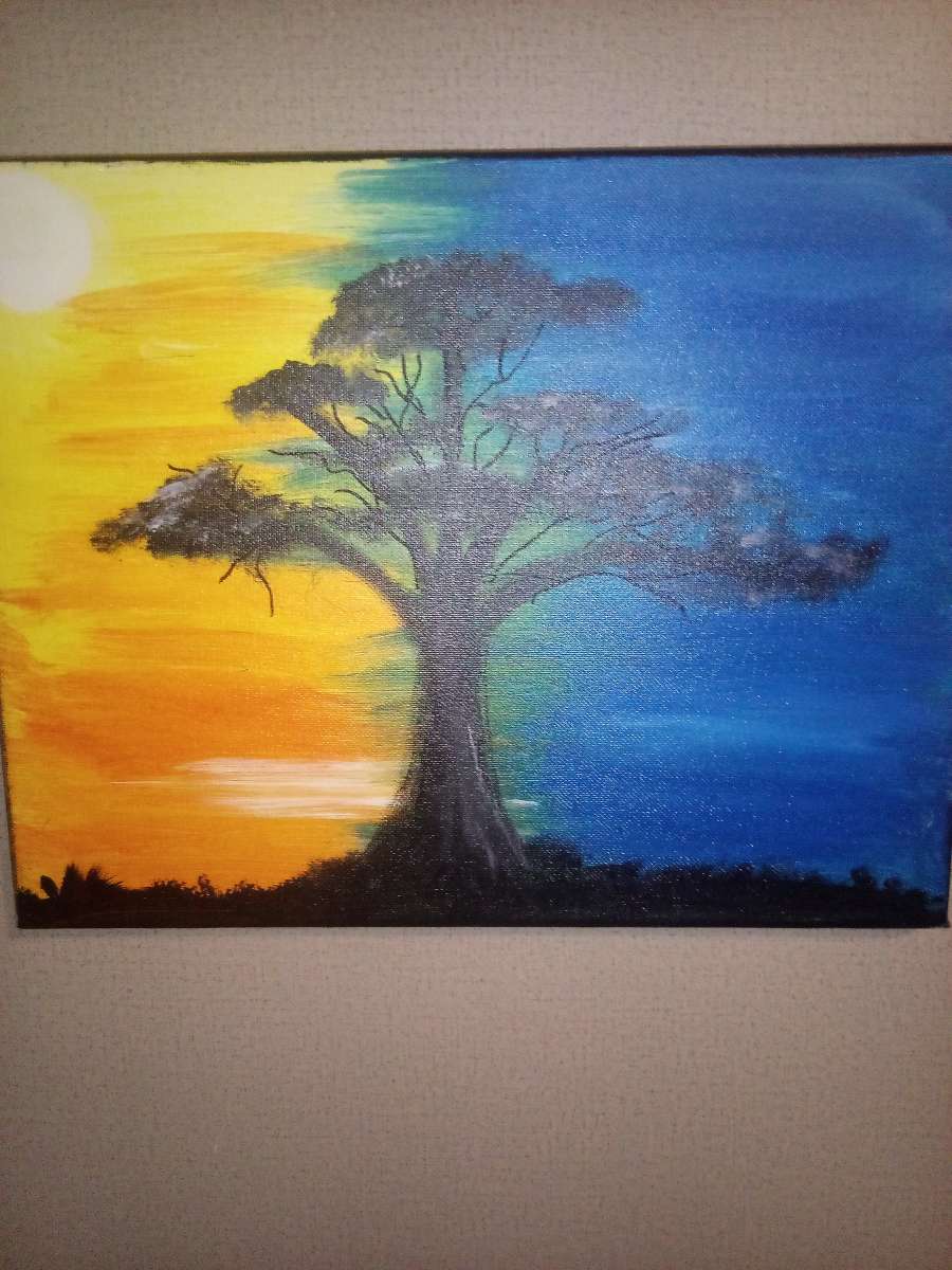 Painting of tree Night and day