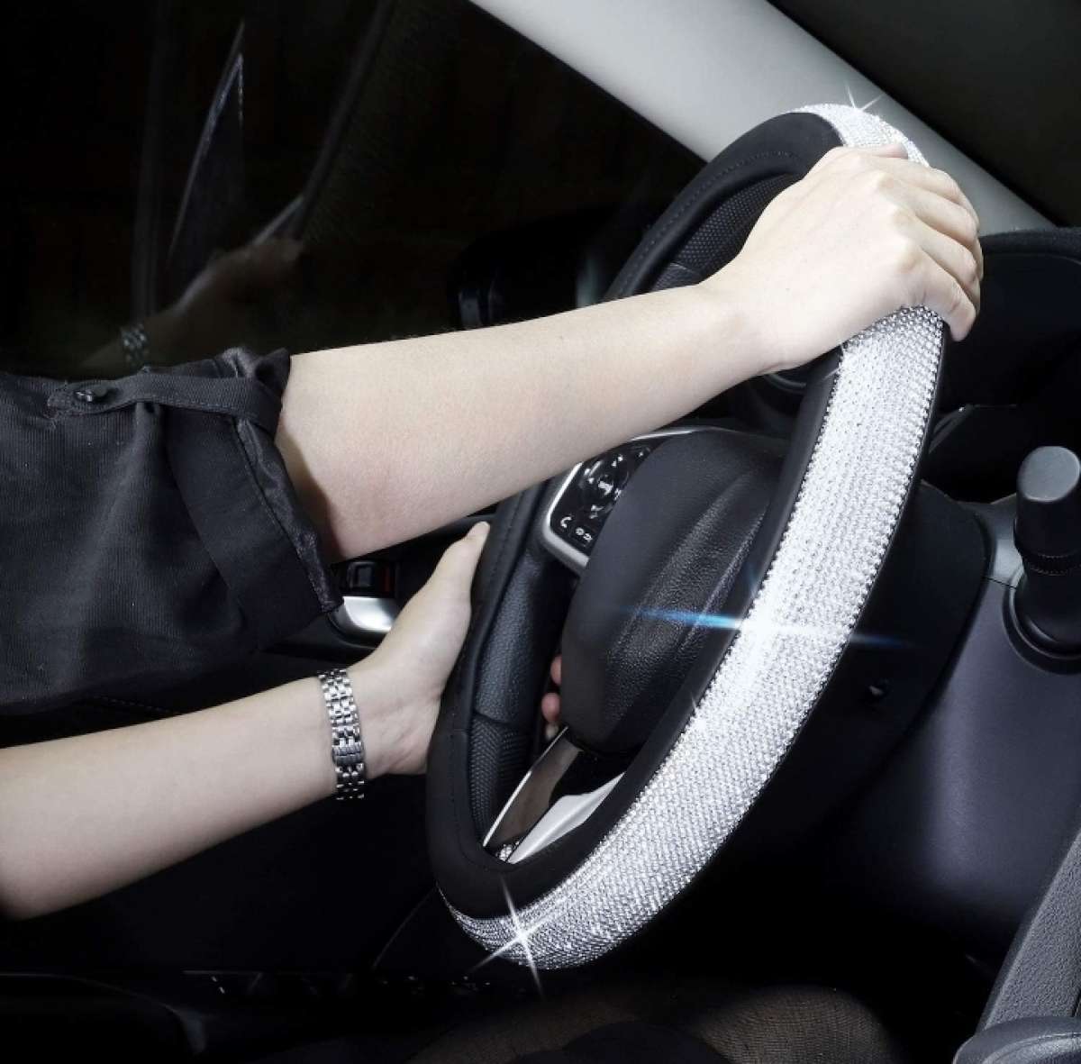 Bling car set 1 steering wheel cover 2 seat belt