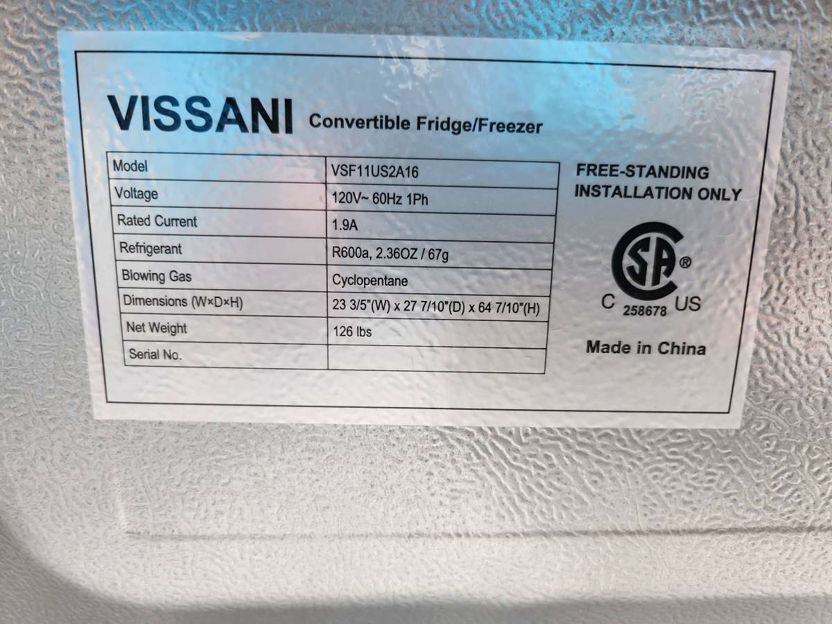 Vissani Convertible Upright Freezer Refrigerator