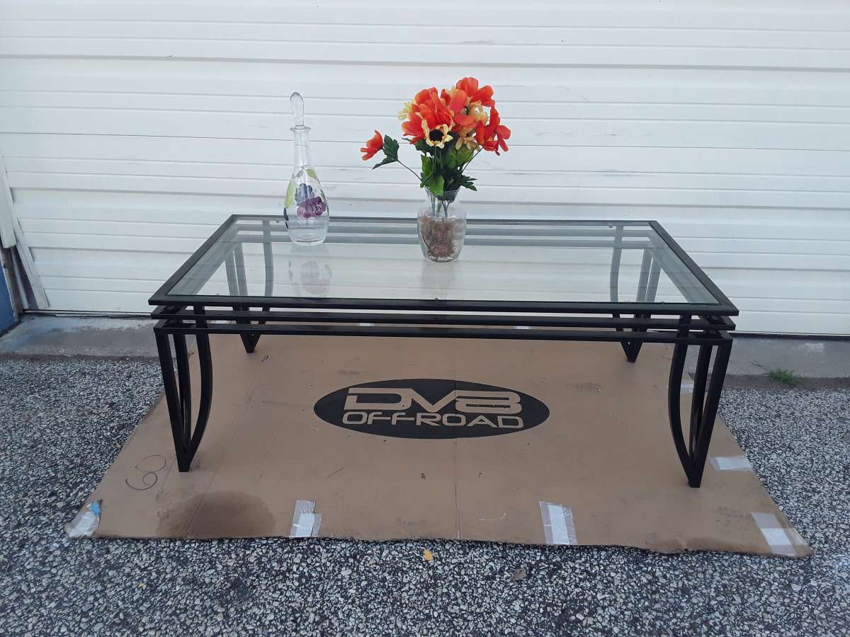 Nice Black All Steel Coffee Table Glass Top 48 X 24 X 18