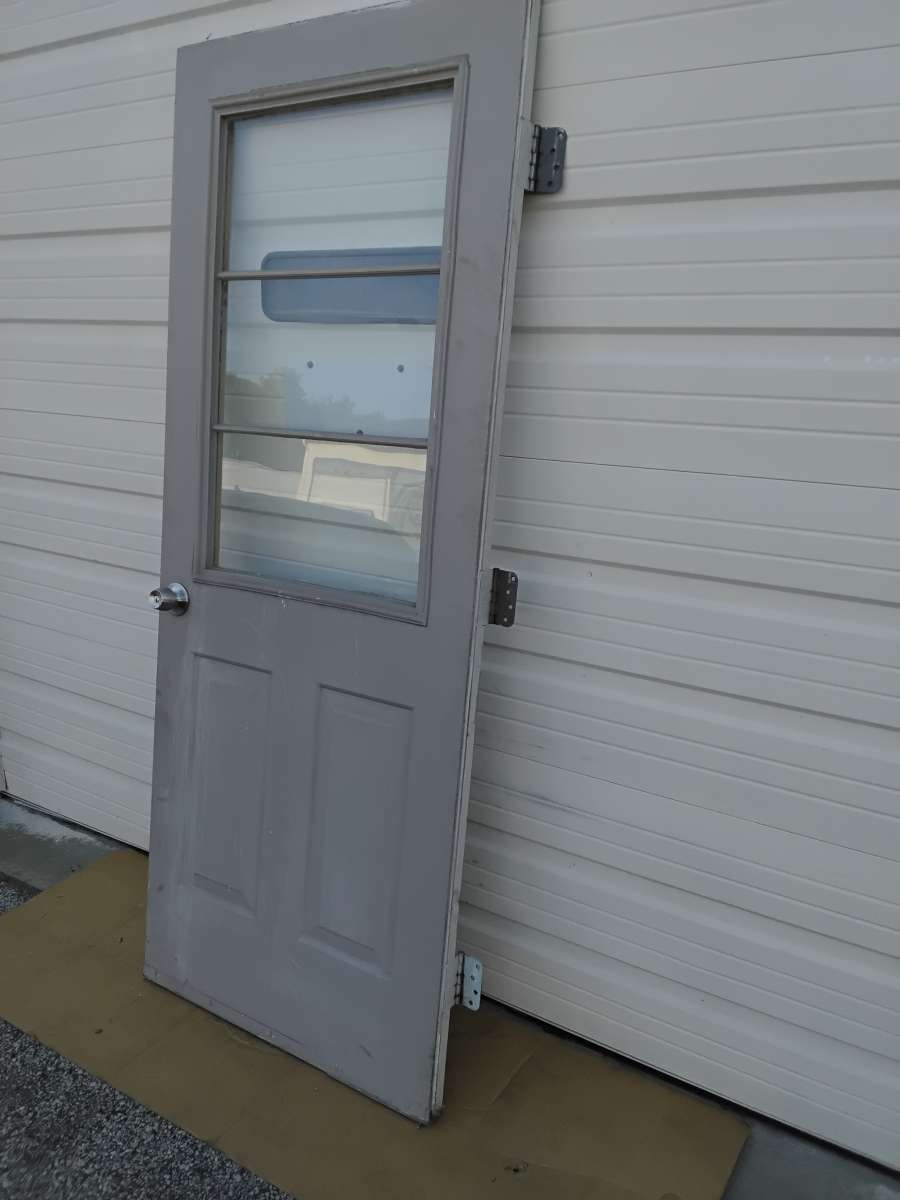Nice Gray All Steel 3 Light JeldWen Door With HingesDoor Nob